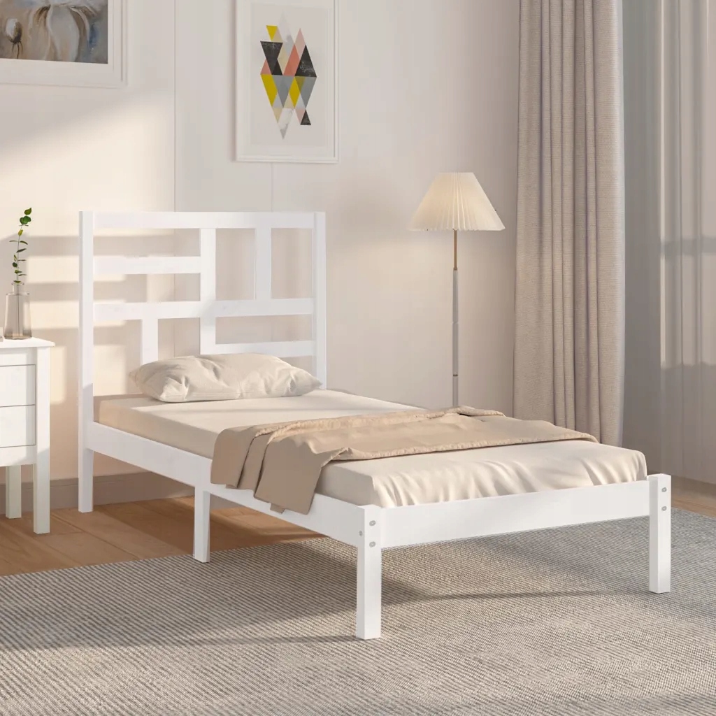 Rám postele bílý masivní dřevo 75 x 190 cm malé jednolůžko Bílá 3105911