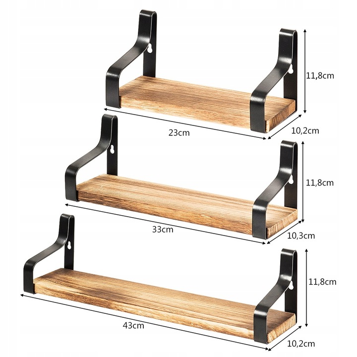 ZESTAW 3 PÓŁEK DREWNIANYCH STYL RYSTYKALNY LOFT Kod producenta HW64213