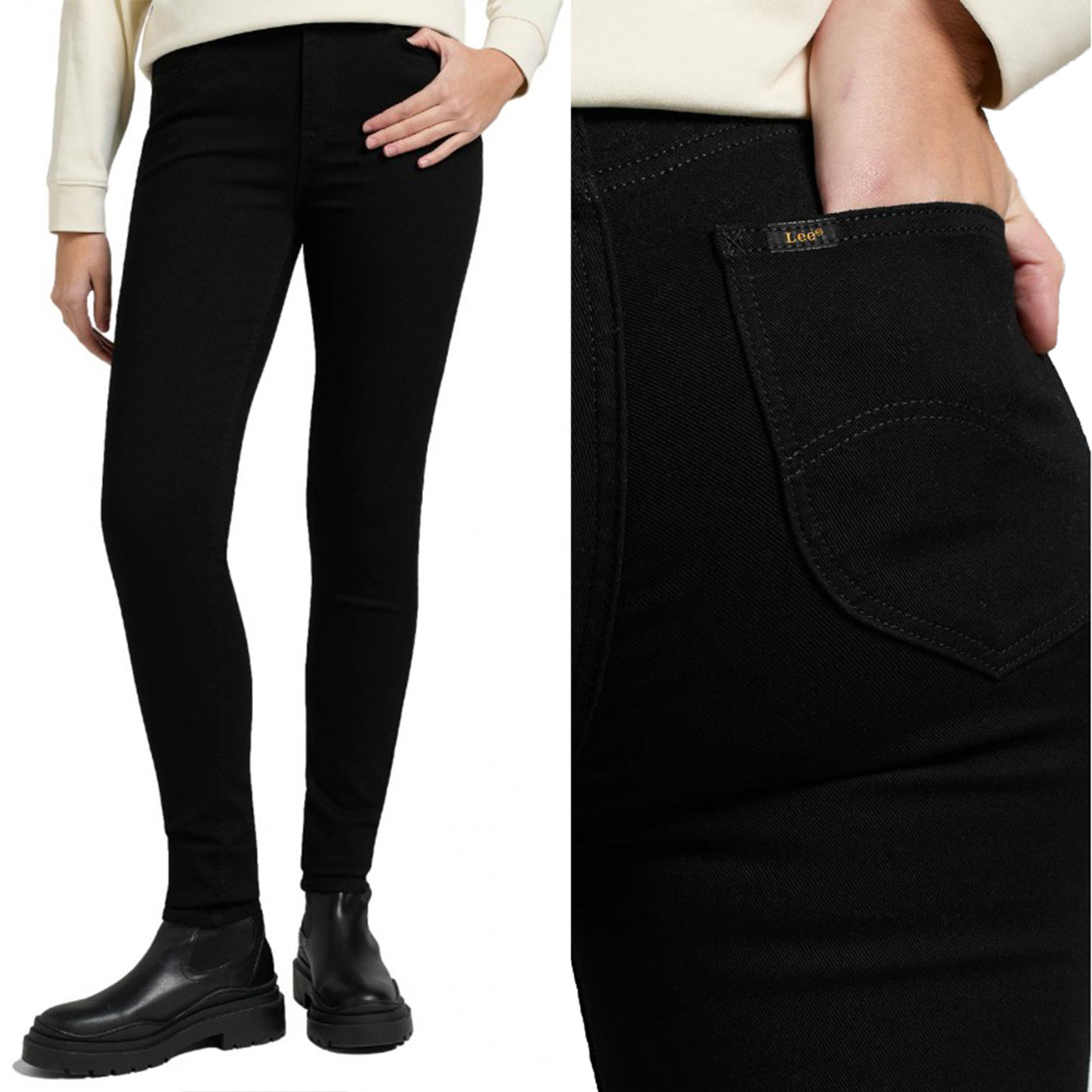 Lee Scarlett High Black Rinse Černé Úzké Nohavice Vysoký Stav W26 L31