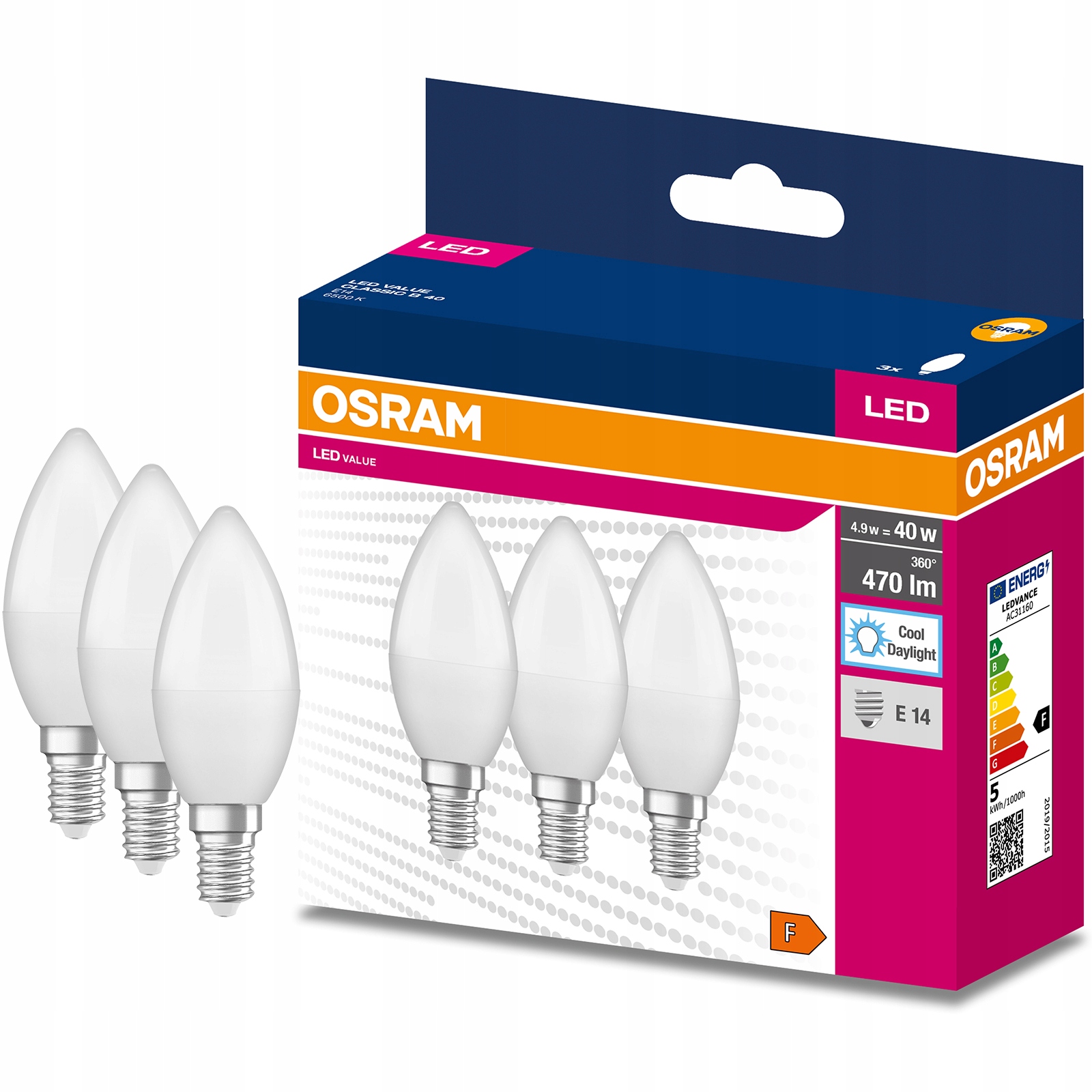 

3x Żarówka Led E14 B35 7W 60W 806lm 6500K Osram