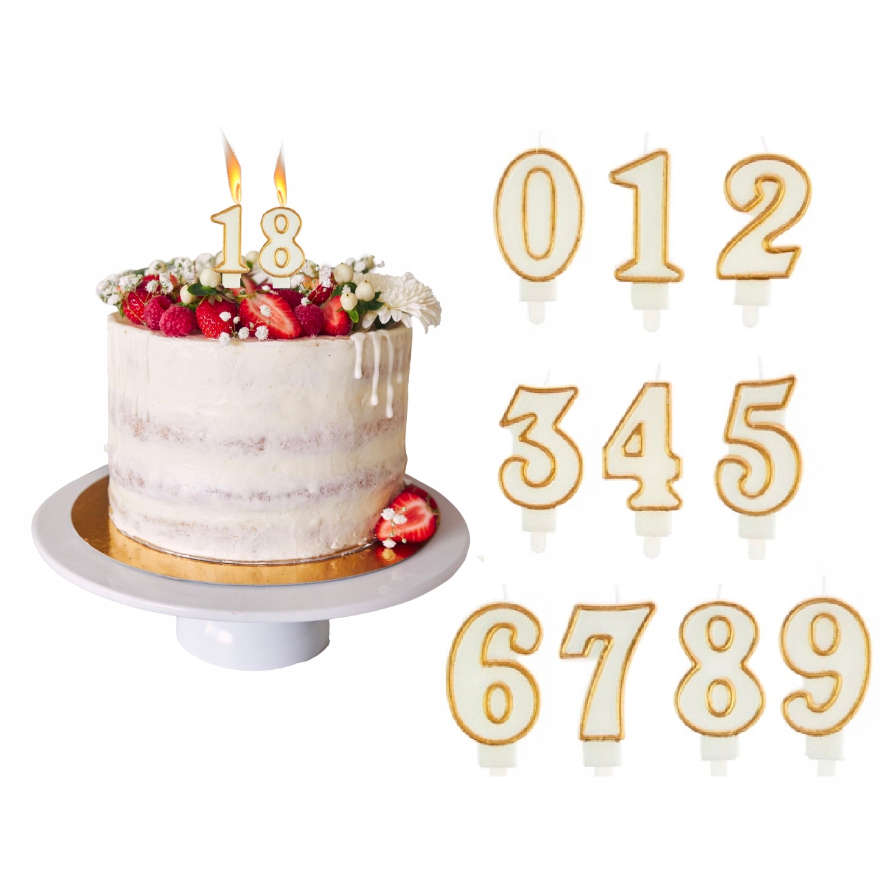 ŚWIECZKI CYFERKI NA TORT 0-9 ZŁOTA OBWÓDKA 8 CM 1 SZTUKA