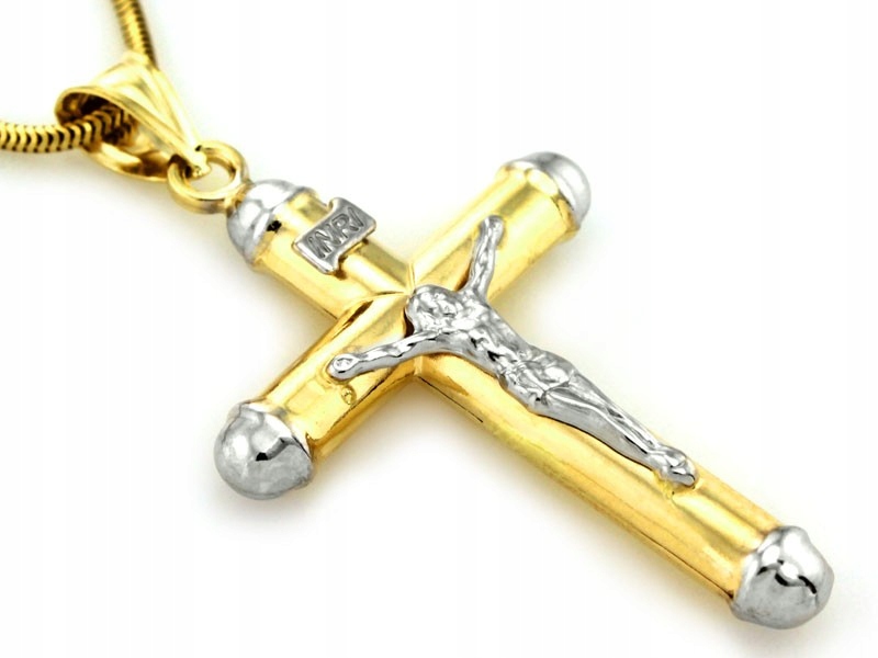 Elegantní pánský zlatý kříž 585 s bílým zlatem, váha 2.90 g jako dárek 49 mm