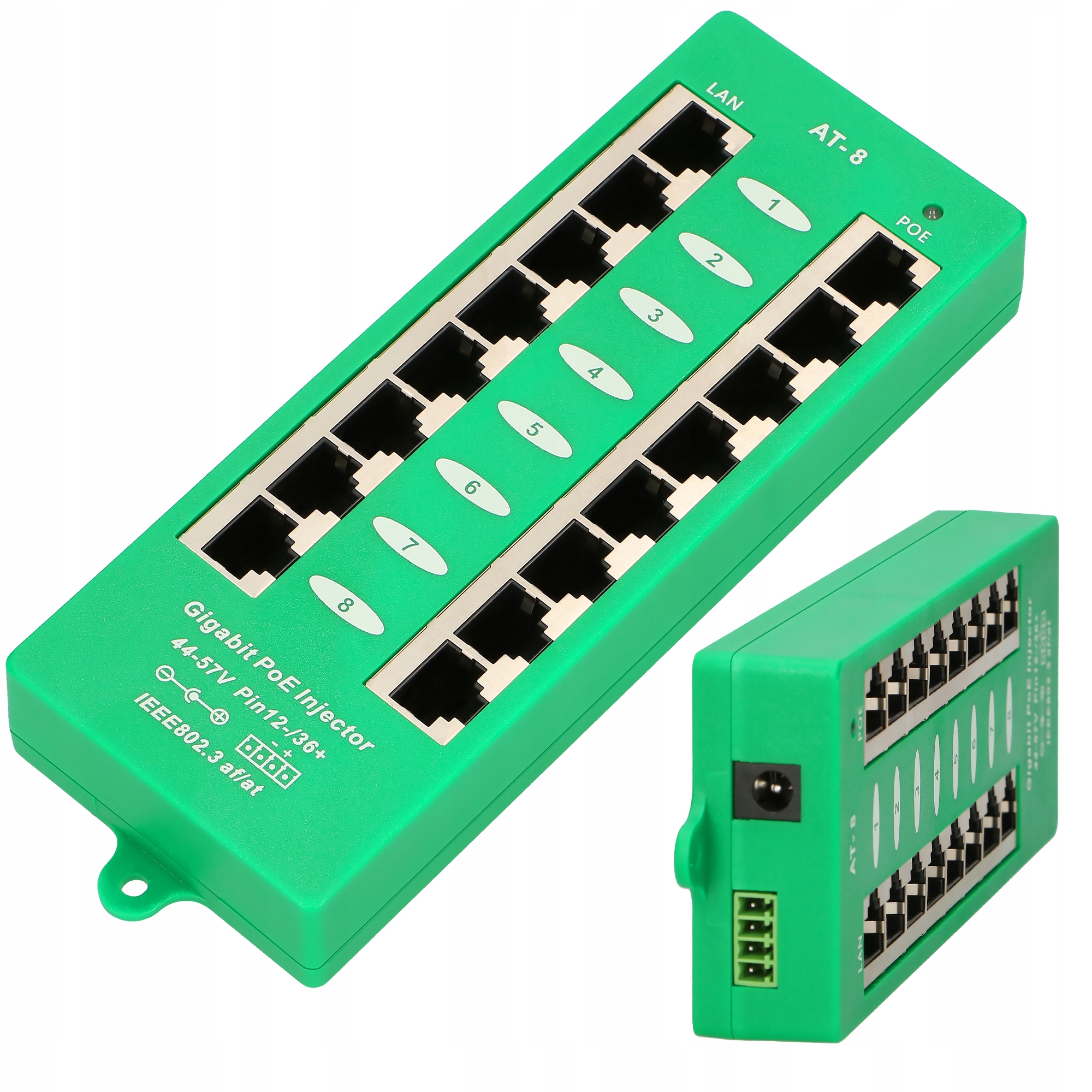 PoE Injector Aktivní 8 portů Gigabit 802.3at/af, režim A