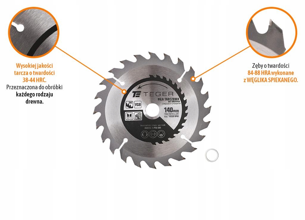 Piła tarczowa do drewna z węglikiem spiekanym 140x16x24T TEGER EAN (GTIN) 5902287108569