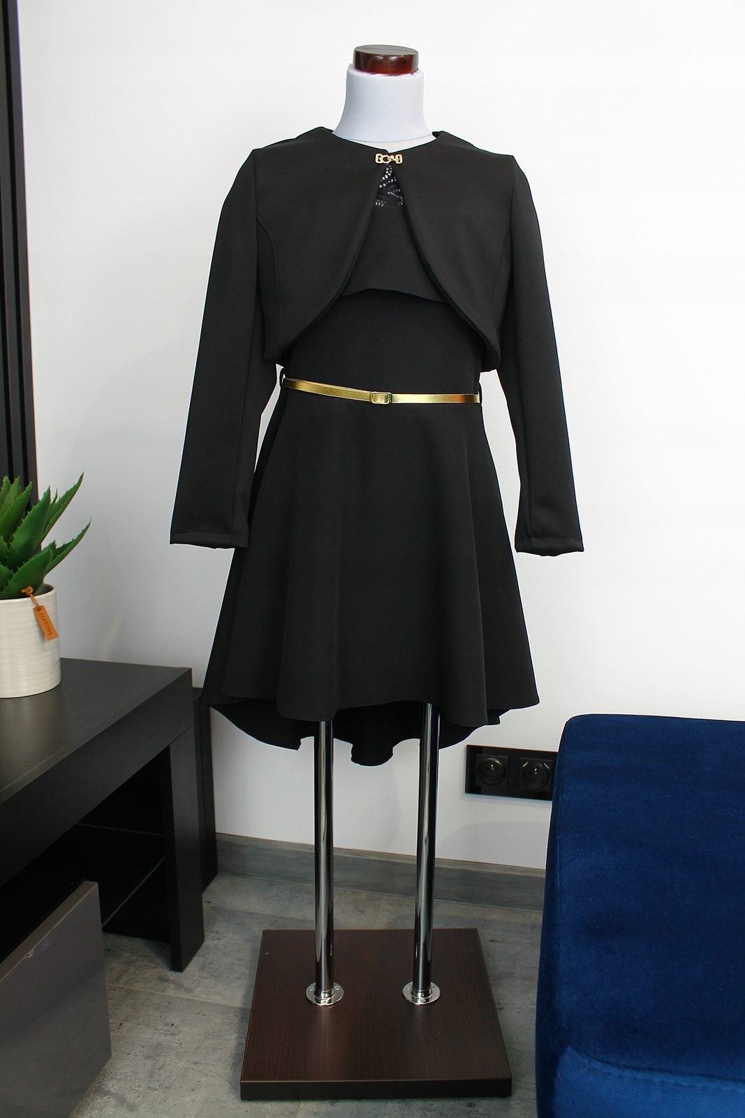 WIZYTOWA CZARNA GALOWA SUKIENKA Z PASKIEM 158 Płeć dziewczynki