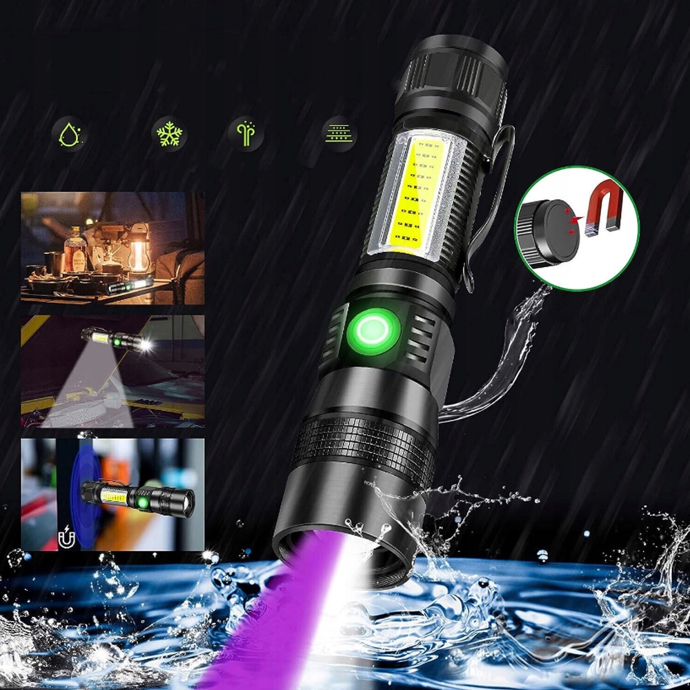 MOCNA LATARKA UV LED AKUMULATOROWA TAKTYCZNA ZOOM USB ŚWIATŁO ROBOCZE COB Materiał aluminium