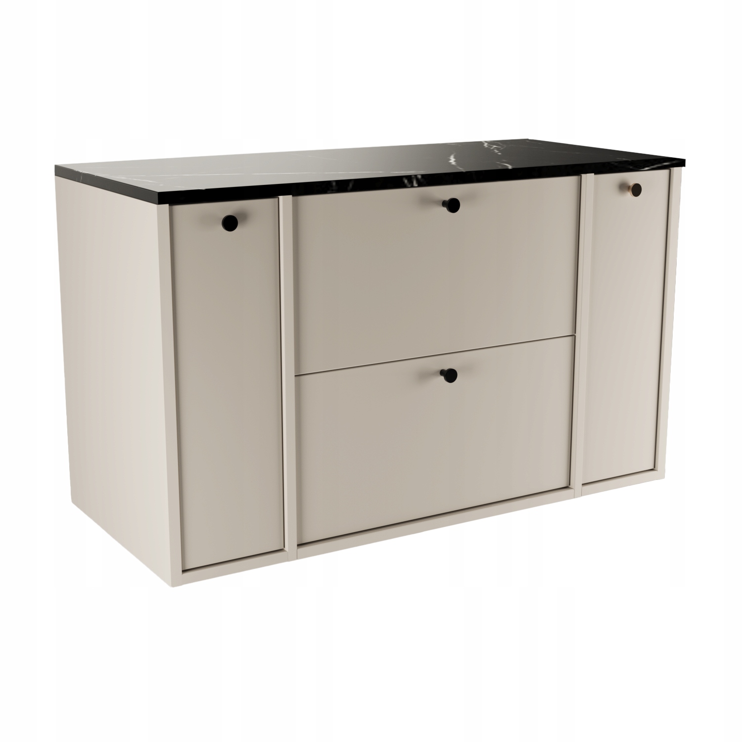 Skříňka pod umyvadlo 100 cm 2 zásuvky, 2 dveře Kašmír/Mramor Černá Belino