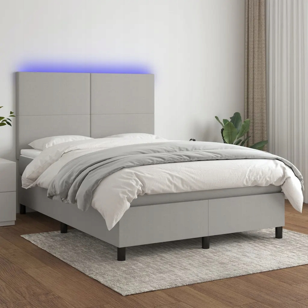Box spring postel s matrací a Led světle šedá 140x200 cm textil Šedá 313471