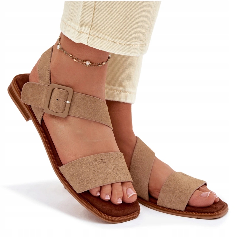 Dámské Sandály Big Star Semiš Plochý Podpatek Pohodlné TT274491 Béžové 40