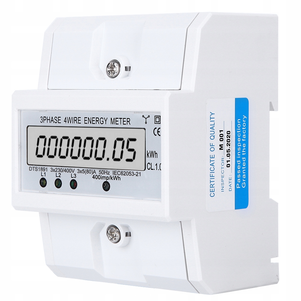 Počítadlo Proudu třífázové 3fázové 4P měřič energie na Din lištu 5(80)A LCD