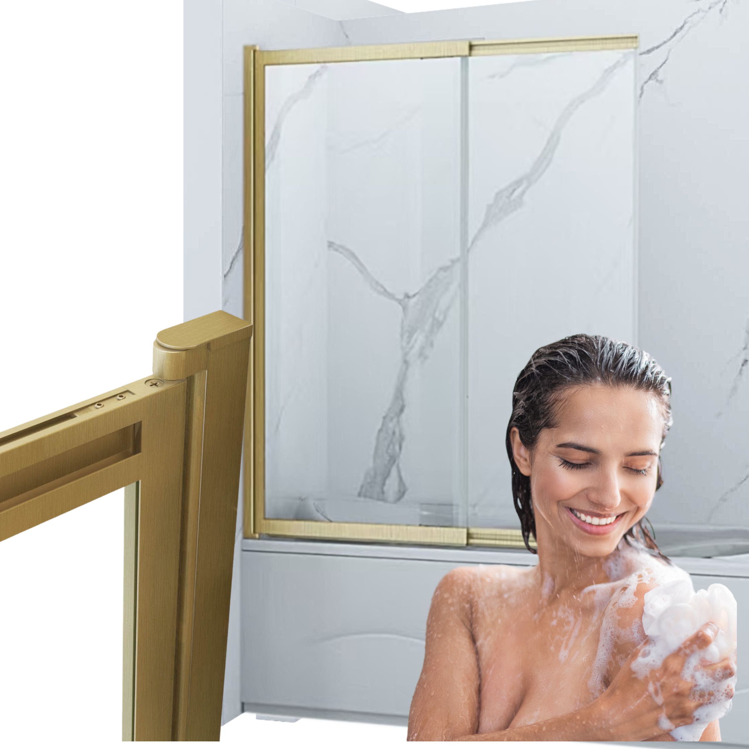 Vanová Zástěna Paraván 2KŘÍDLÁ 120X150 Rozšířitelná, Kartáčovaná Zlatá