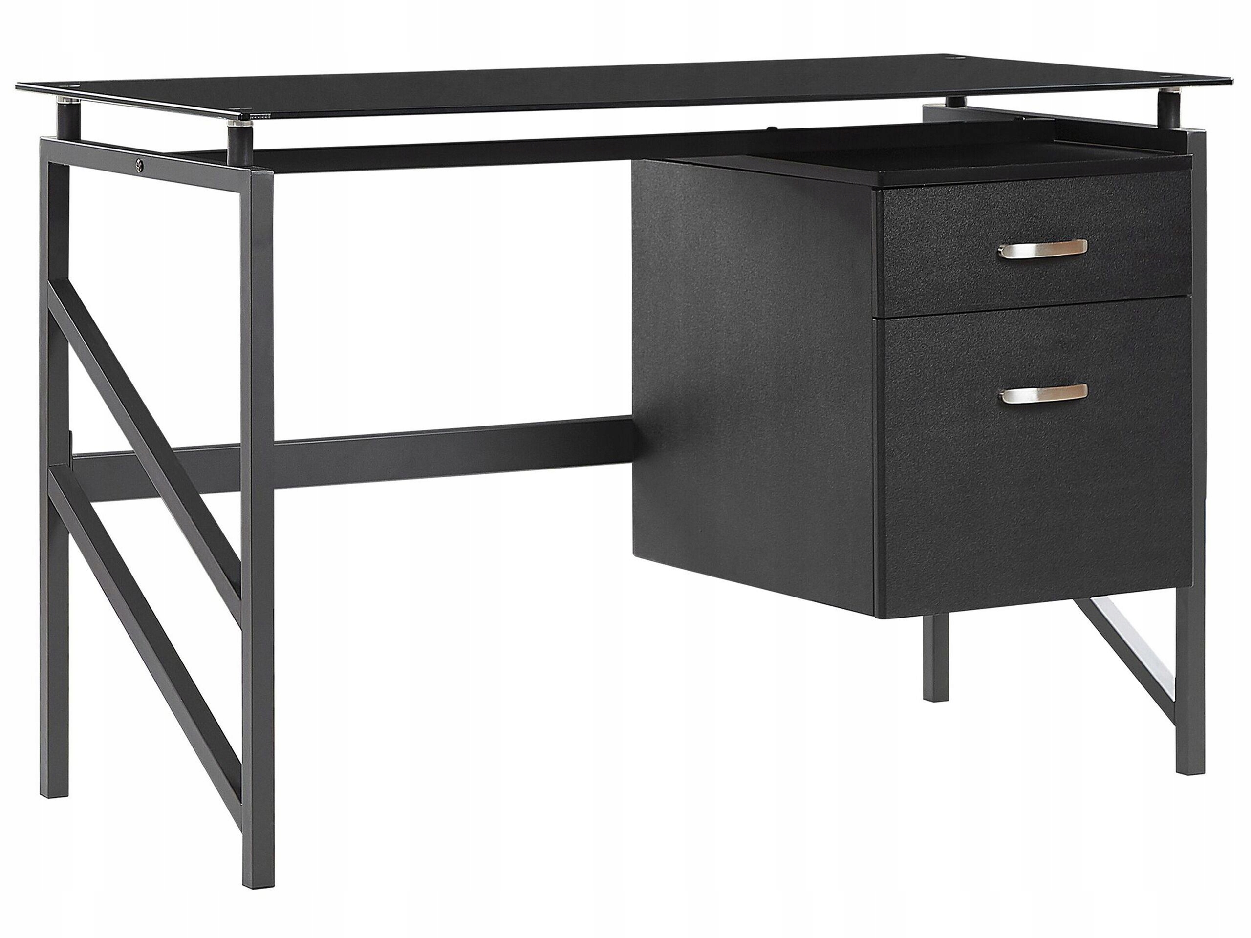 Biurko metal szkło szuflady 117x57 czarne