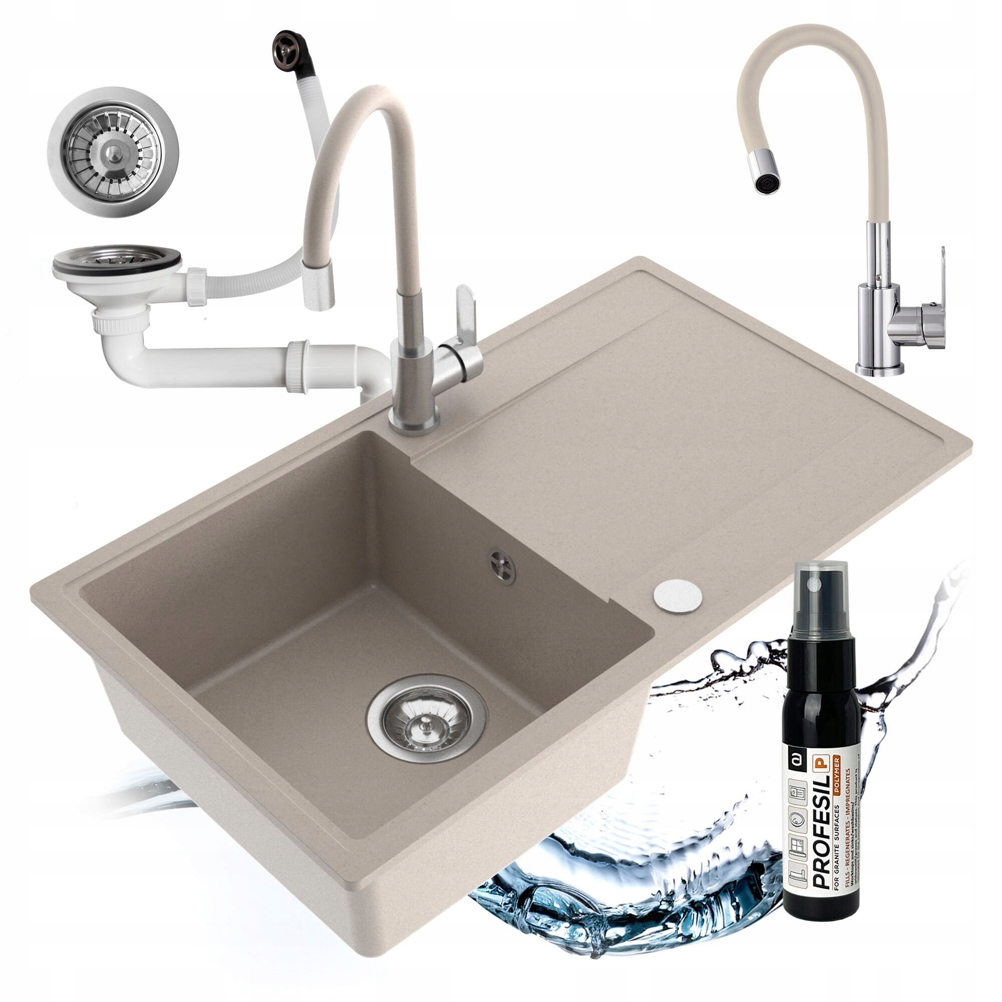 Granitový Jednokomorový Drez Puro, Sada Sifónov, Flexibilná Batéria