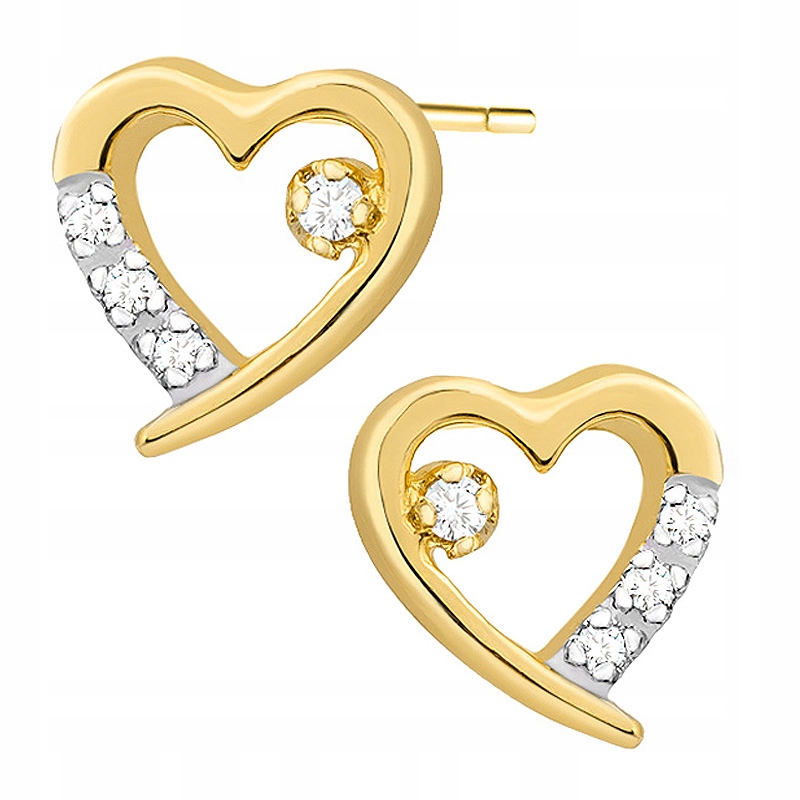 Zlatá Srdíčka náušnice se Zirkony jako dárek, zlato 585