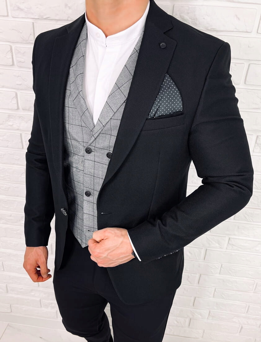 Czarna elegancka marynarka meska slim 6107 - 58 Wzór dominujący bez wzoru