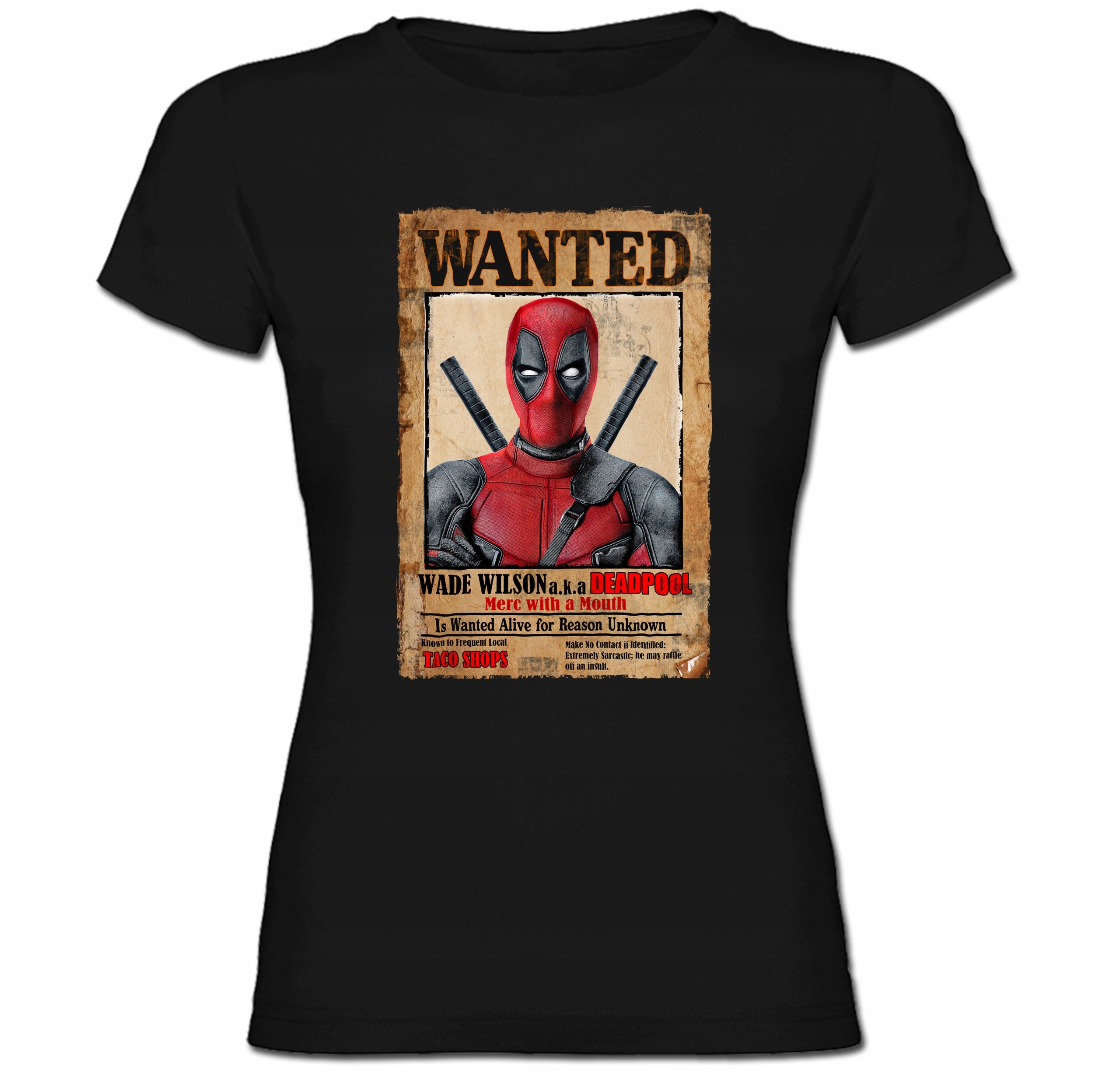 

Damski Tshirt Deadpool Wanted Parodia Wade S