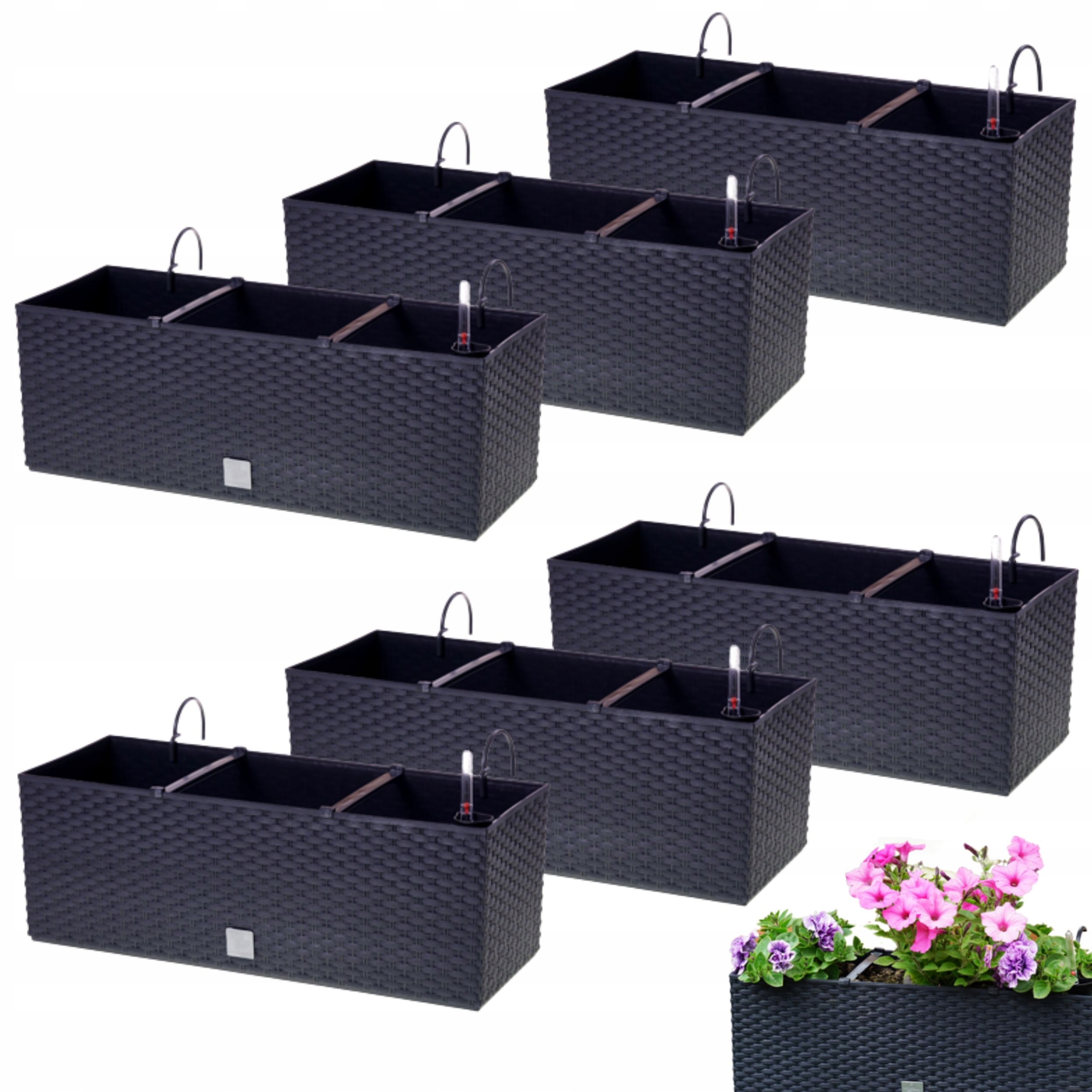 

6szt Skrzynka balkonowa 50cm+ uchwyty, nawadnianie