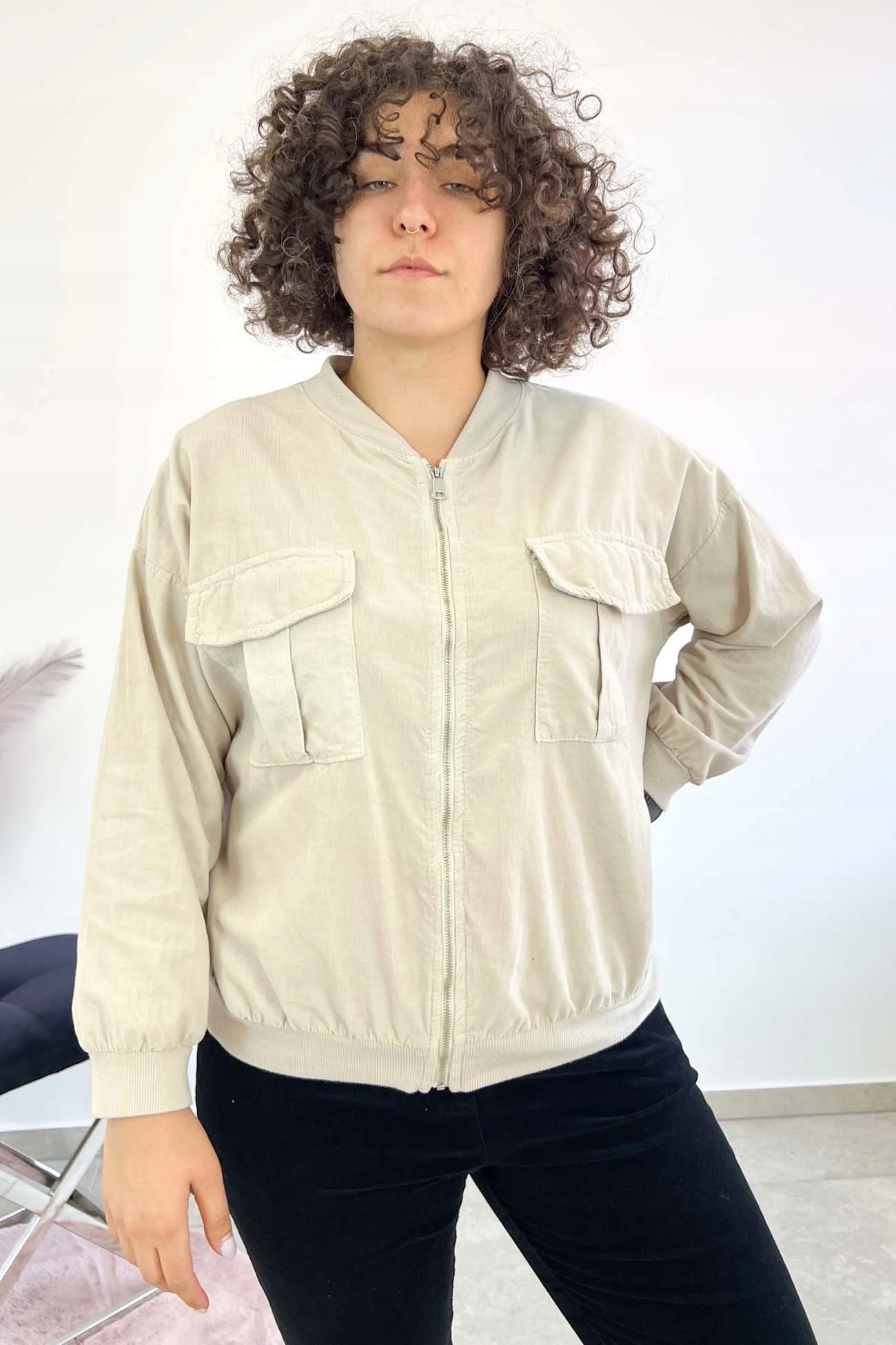 Tenká Mikina se zapínáním na zip, béžová, Uni