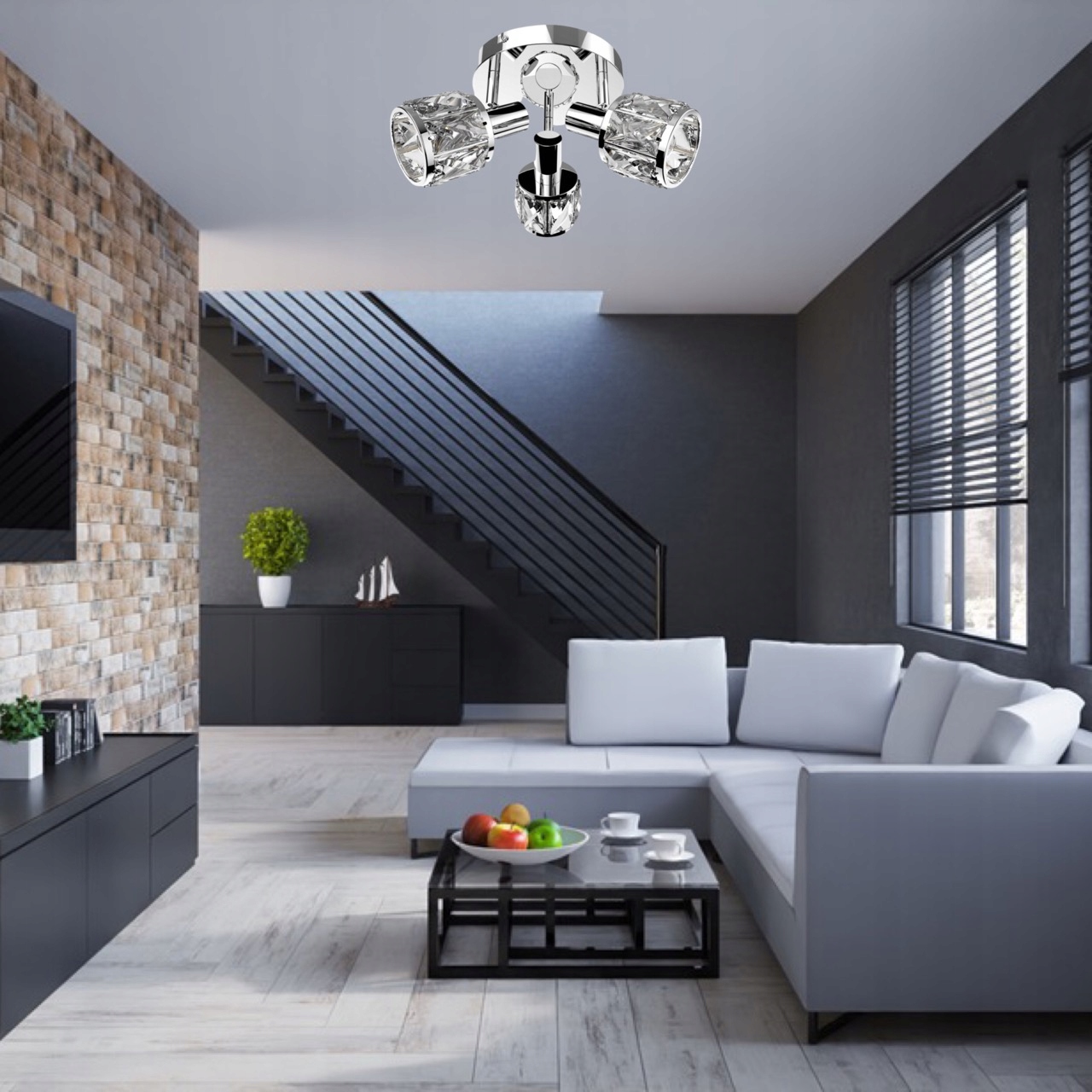 LAMPA PLAFON ŻYRANDOL VENUS 3 KRYSZTAŁ REGULOWANY Kolor odcienie szarości i srebra przezroczysty