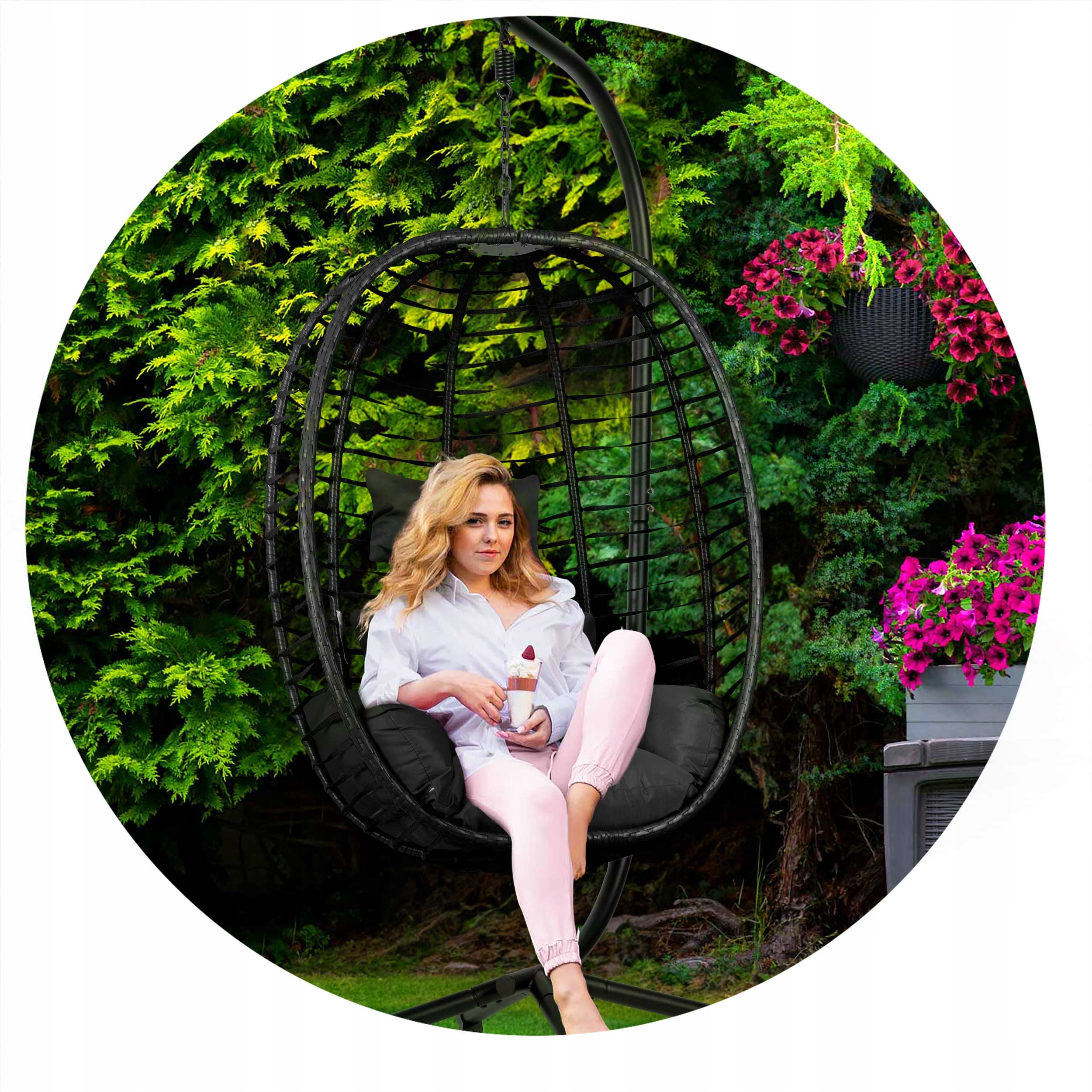 FOTEL WISZĄCY BUJANY OGRODOWY KOSZ KOKON SKŁADANY Styl skandynawski