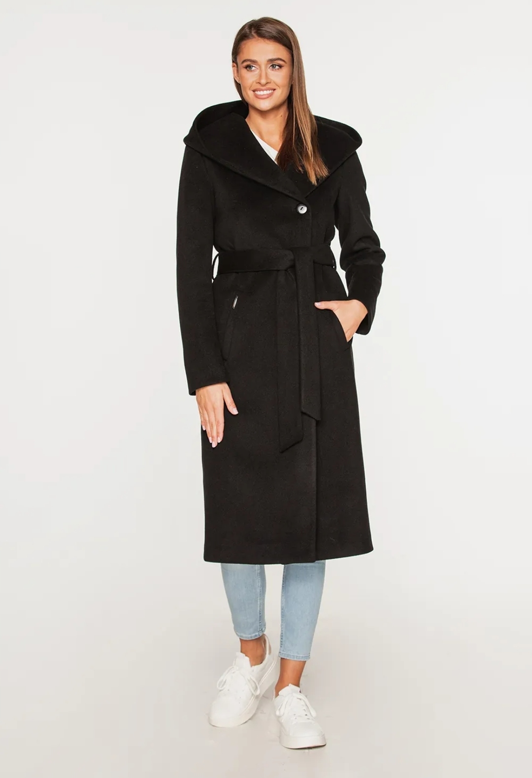 Passero dámský kabát na podzim a zimu klasický s kapucí Aga černý vel. 48