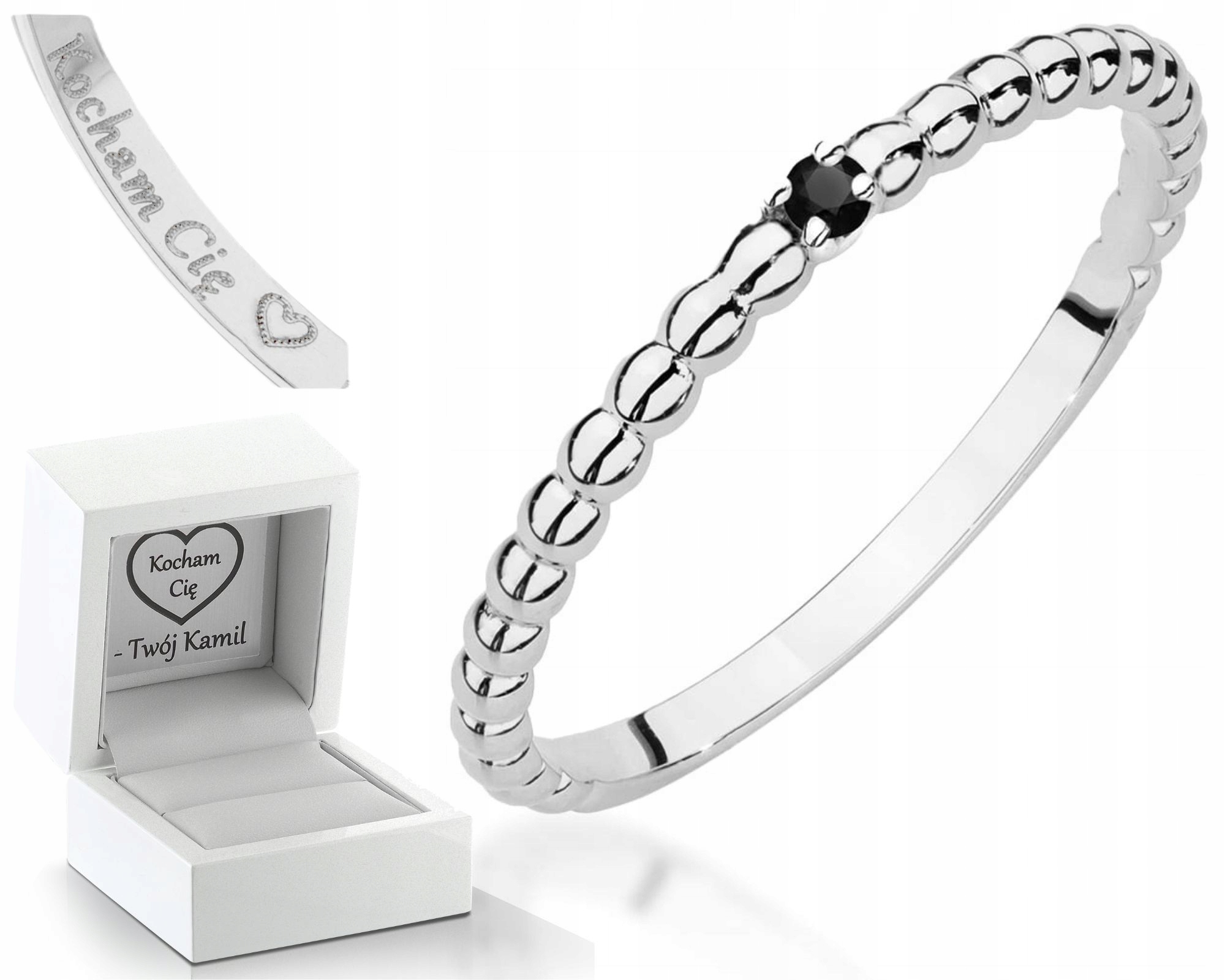 Prstýnek Prsten Z Bílého Zlata S Černým Diamantem 585 S Dárek , Gravírování