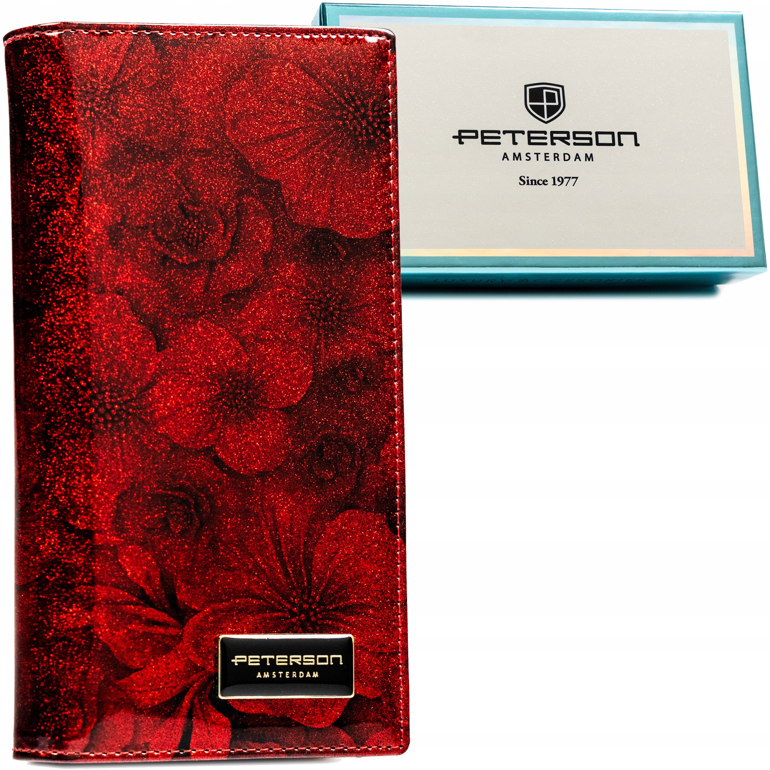 Portfel damski skórzany z ochroną Rfid czerwony Peterson na karty gotówkę