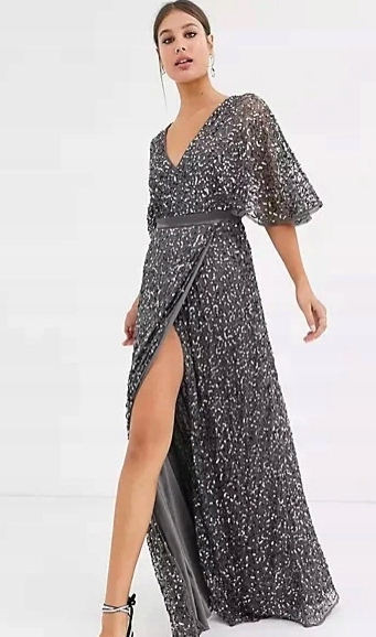 Zdobená Flitrová Obálková Koktejlová Šaty Maya 38 M