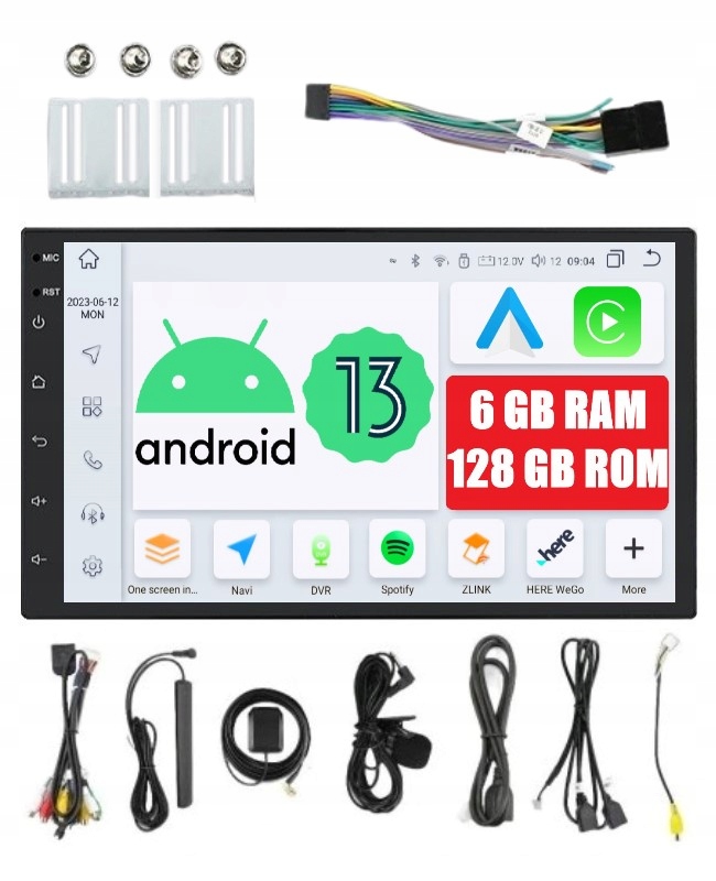 Uniwersalne Radio 2DIN Android 6GB Dsp Carplay Lte Qled
