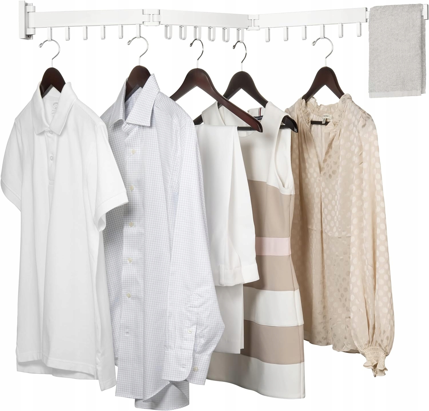 Levně Věšák Na Oblečení, Skládací Tyč Na Zeď, 18 Háčků, 120 CM