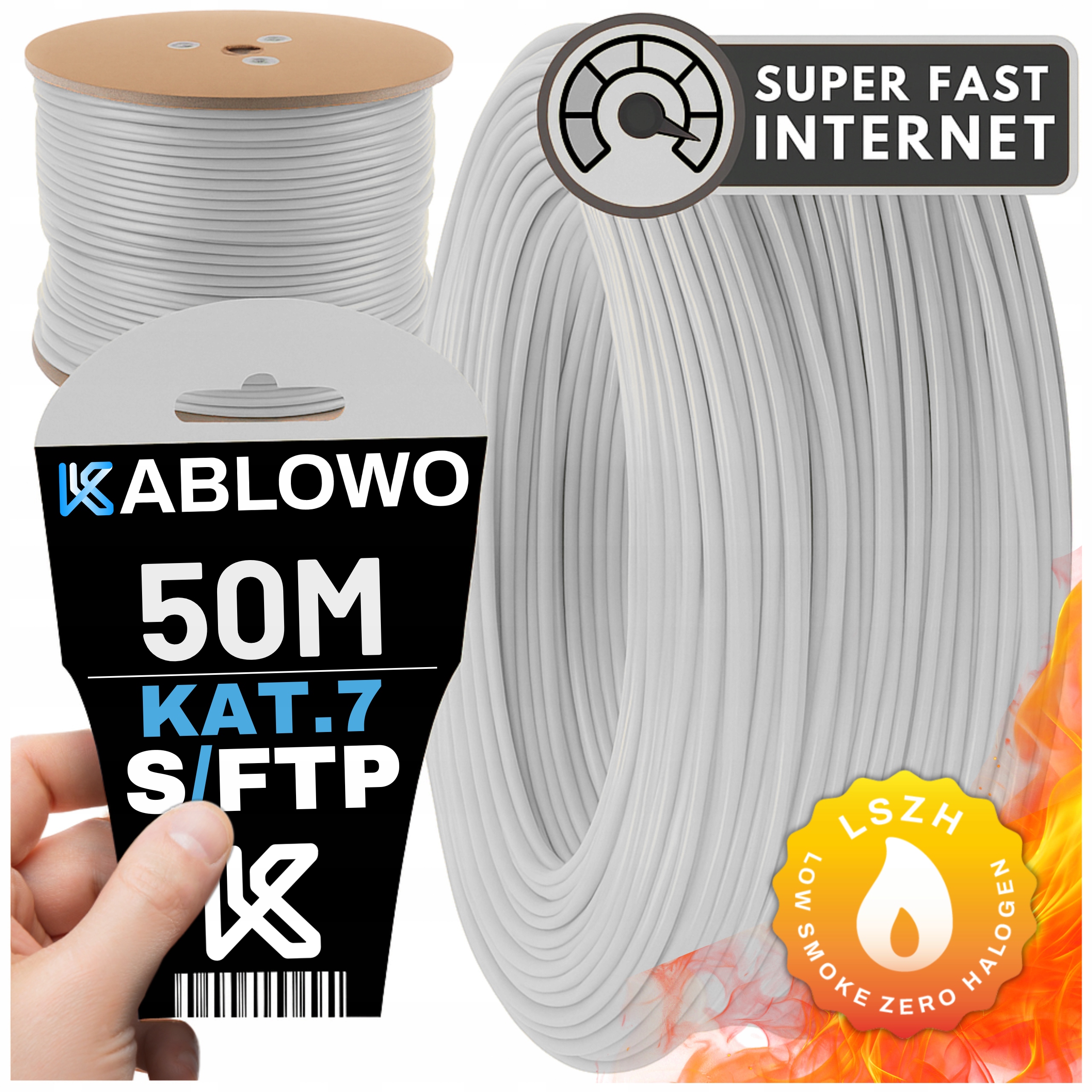 Kabel Sieciowy Skrętka Przewód Lan RJ45 S/ftp KAT.7 CAT.7 50M Lanberg