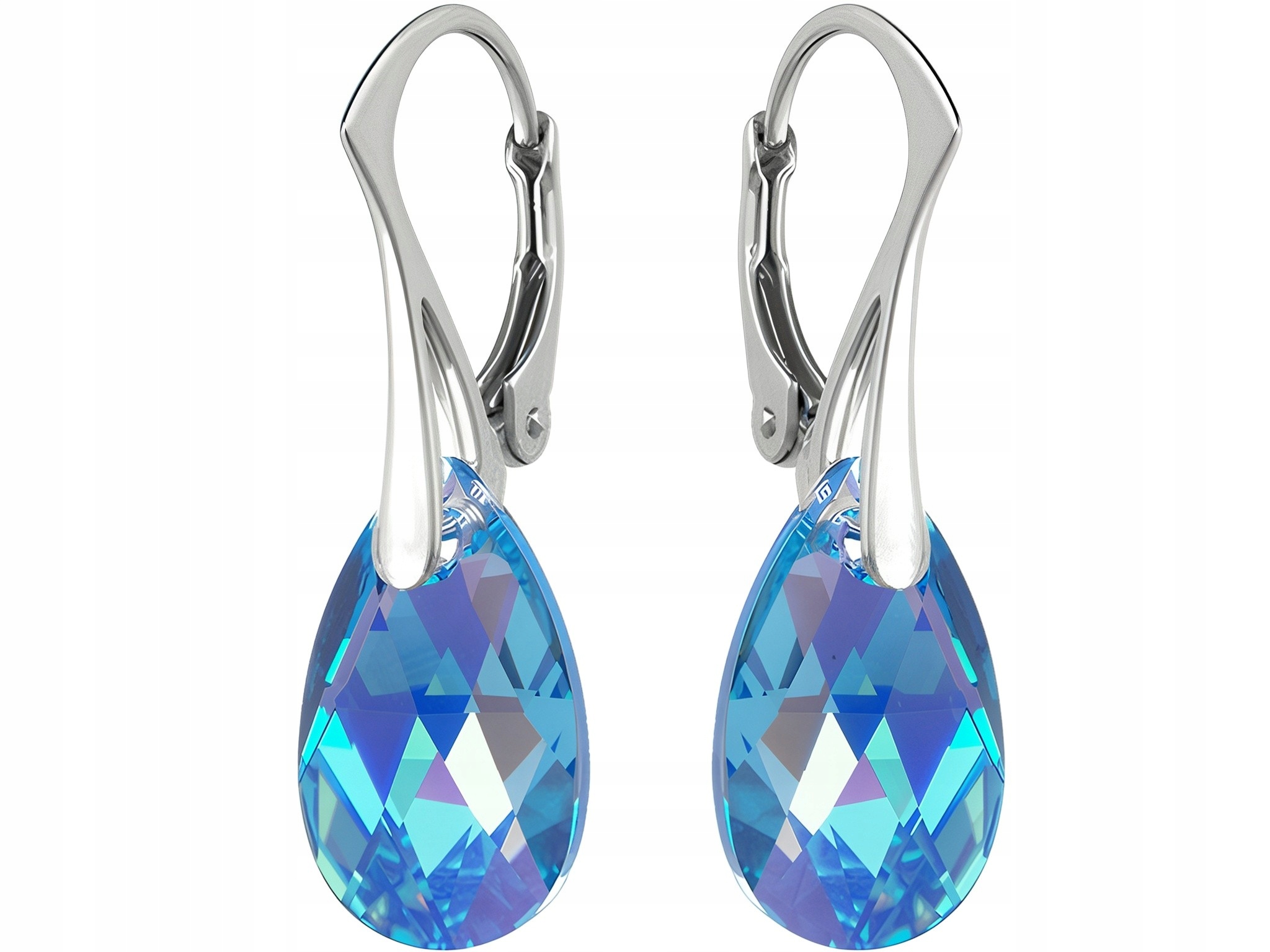 Kolczyki Srebrne 925 Swarovski Migdał 16mm Aquamarine Ab