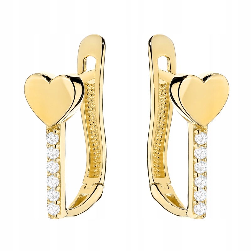 Zlaté Náušnice Dámské Anglické pr. 585 14k Čárky Srdce a Zirkony