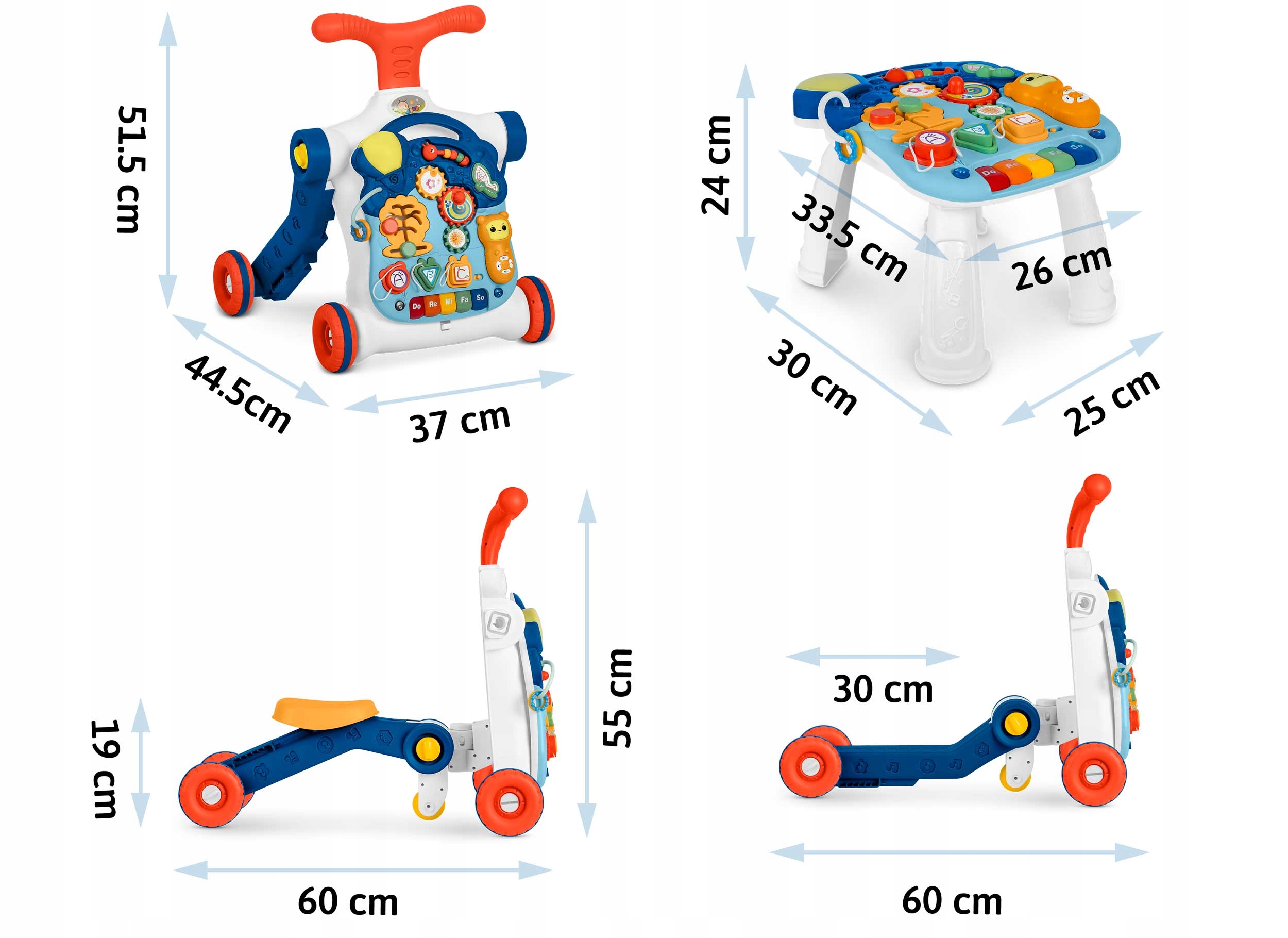 TABLICA EDUKACYJNA STOLIK INTERAKTYWNY HULAJNOGA JEŹDZIK PCHACZ RICOKIDS Kolor dominujący odcienie niebieskiego