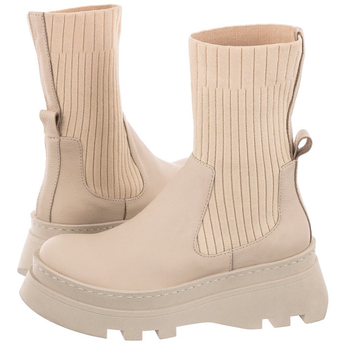 Dámské kožené Kotníkové Boty na platformě Artiker Béžová 51C0859
