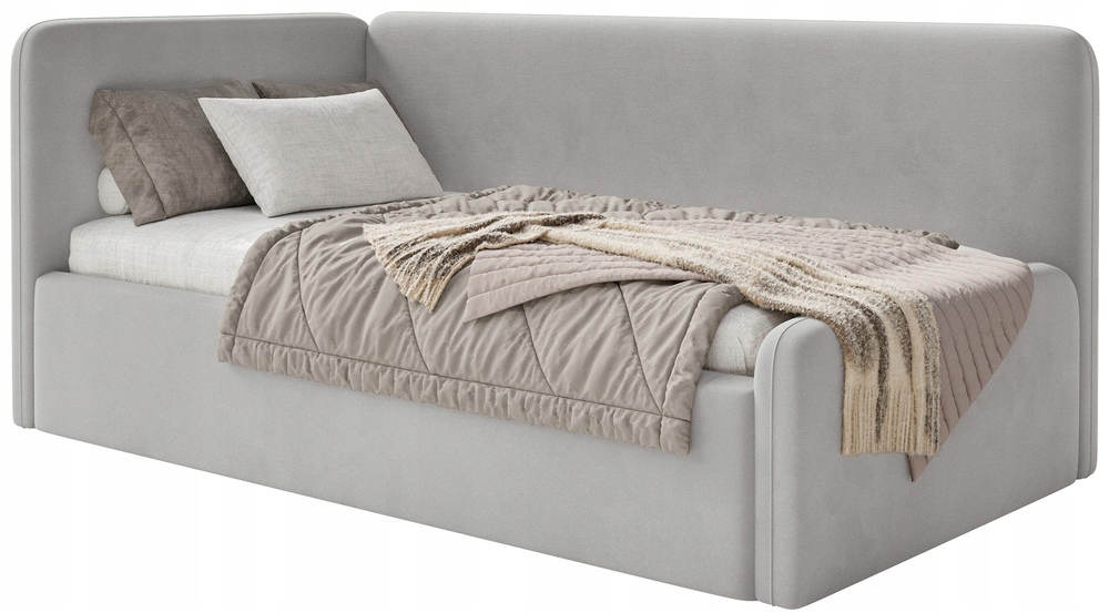 Postel pro mláděž 90x200 cm Fanklo světle šedá sametová levá matrace