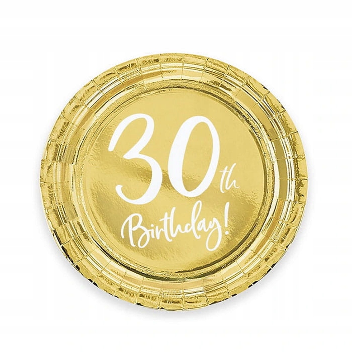 TALERZYKI PAPIEROWE 30 TH BIRTHDAY ZŁOTE 17CM 6SZT