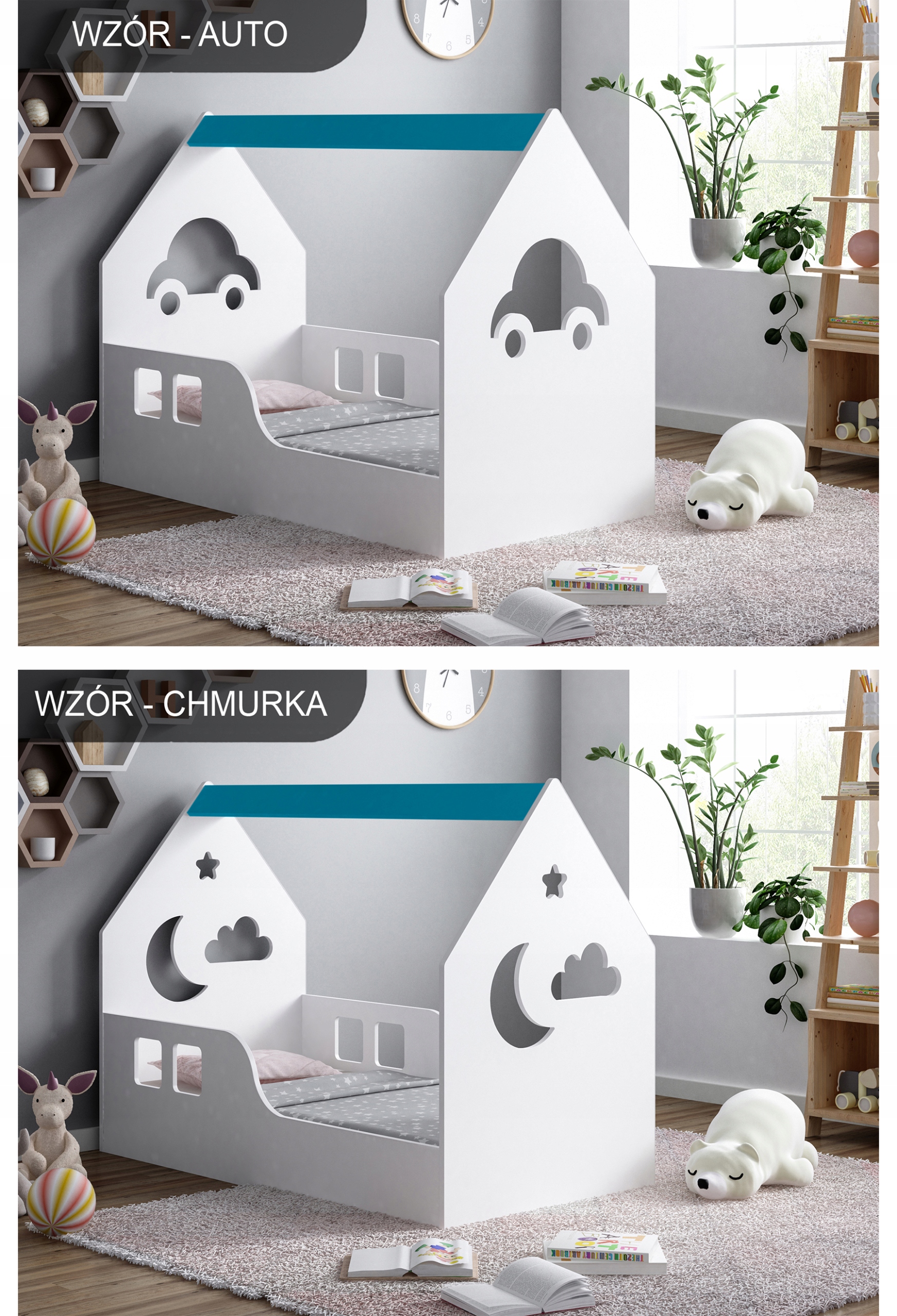 ŁÓŻKO HOUSE 140/70 BŁĘKIT+ MATERAC Bohater Inny