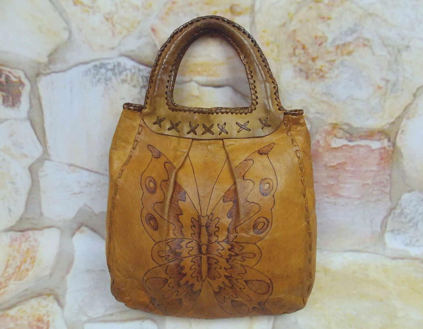 SHOPPERKA SKÓRZANA VINTAGE WYPALANY MOTYL TOREBKA Model --