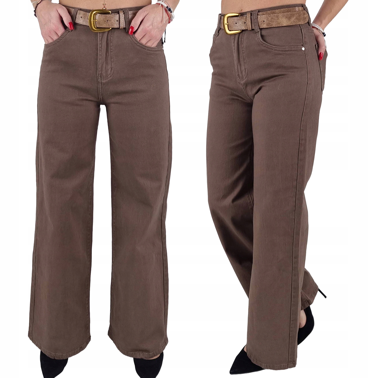 M.sara Modne Jeansy Z Szerokimi Nogawkami! Brązowe Wide Leg 40/L