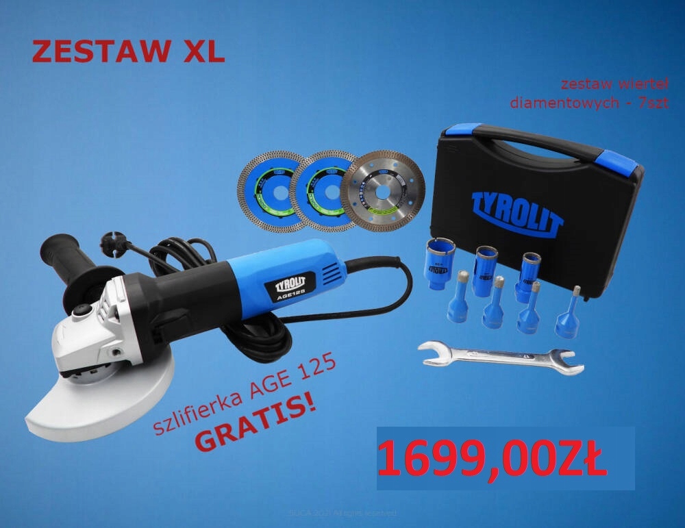TYROLIT ZESTAW 7 OTWORNIC + SZLIFIERKA + 3X TARCZA