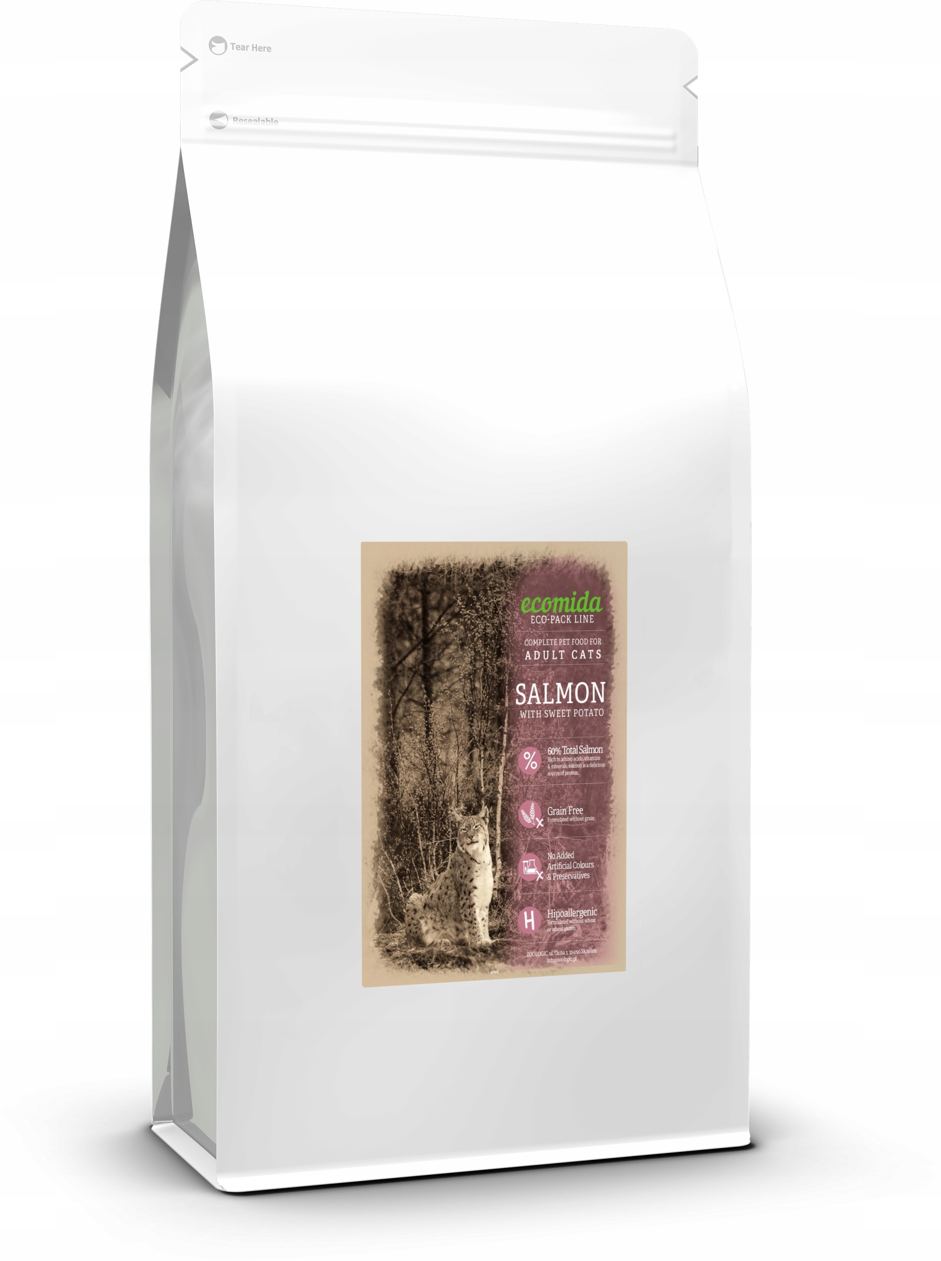 Levně Ecomida bez obilovin dospělá kočka – losos s batáty 2 kg