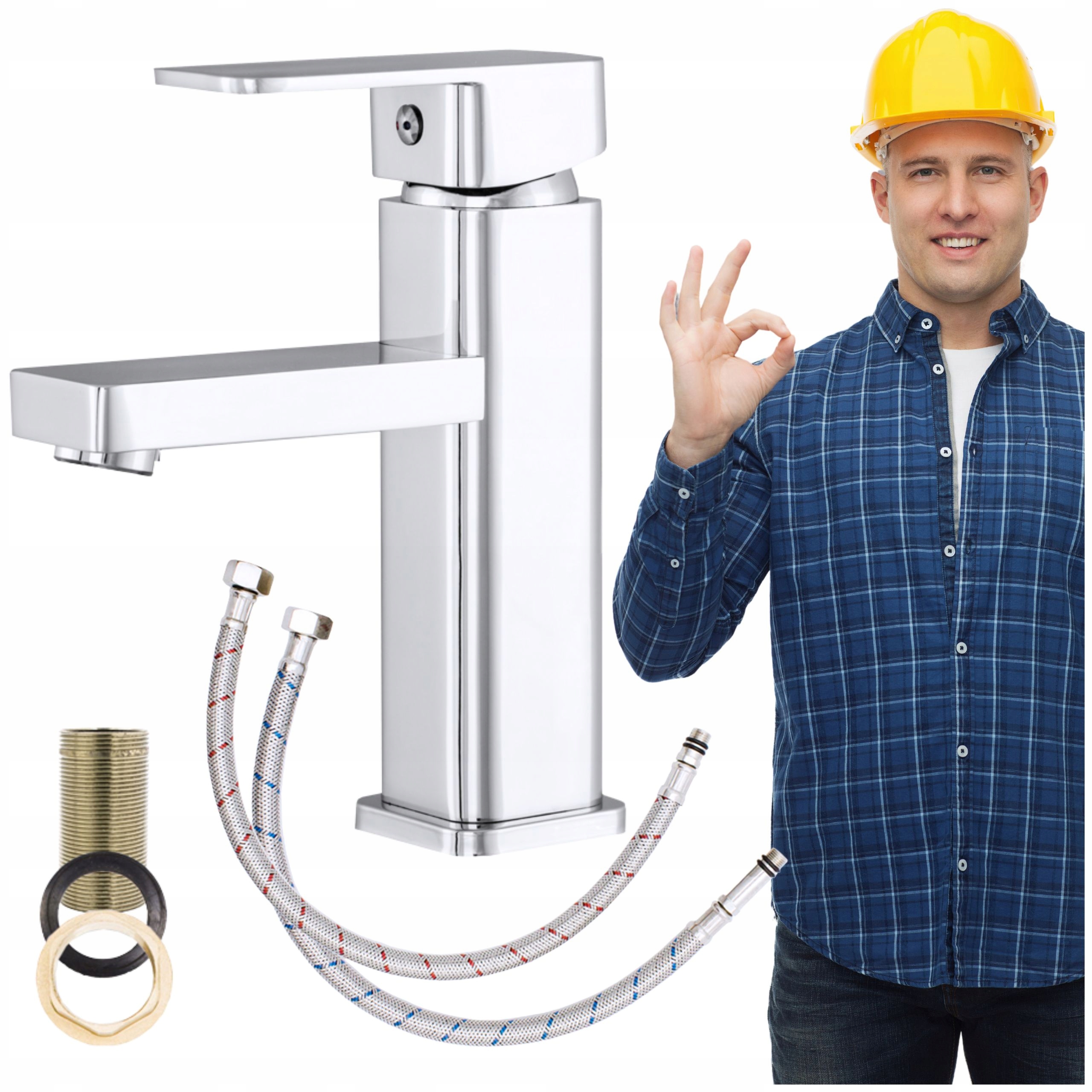 Umyvadlová Baterie Čtvercová Chrom Caro Stojící Baterie Pro Umyvadlo