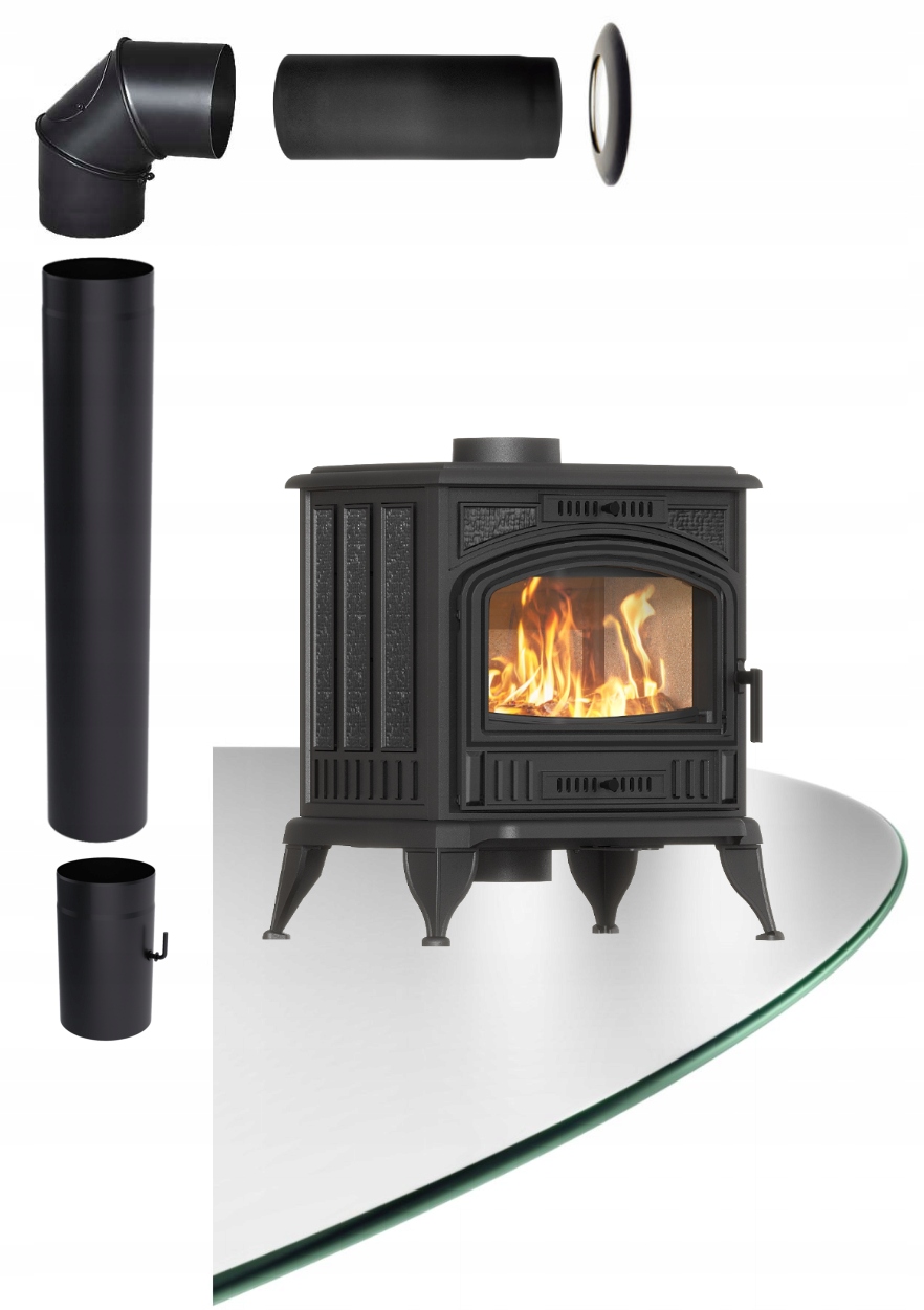 Koza Piecyk żeliwny K6 Eco kratki 6,5 kW fi 150 na drewno Zestaw Montażowy