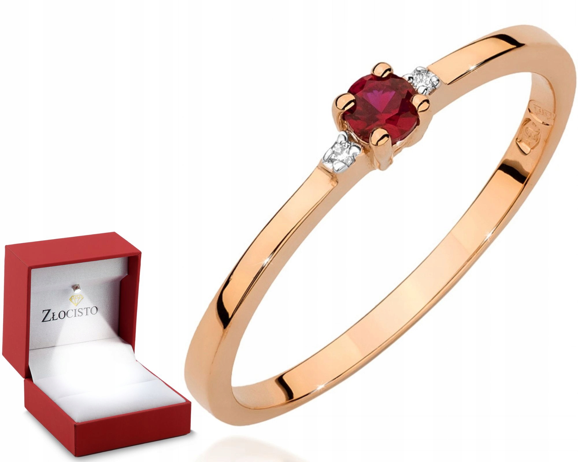 Prstýnek v Růžovém Zlatě Rubín Briliantový Gravírování