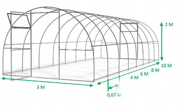 Szklarnia Tunel 3x4 m profile 20x20 poliwęglan 4mm Wysokość produktu 200 cm