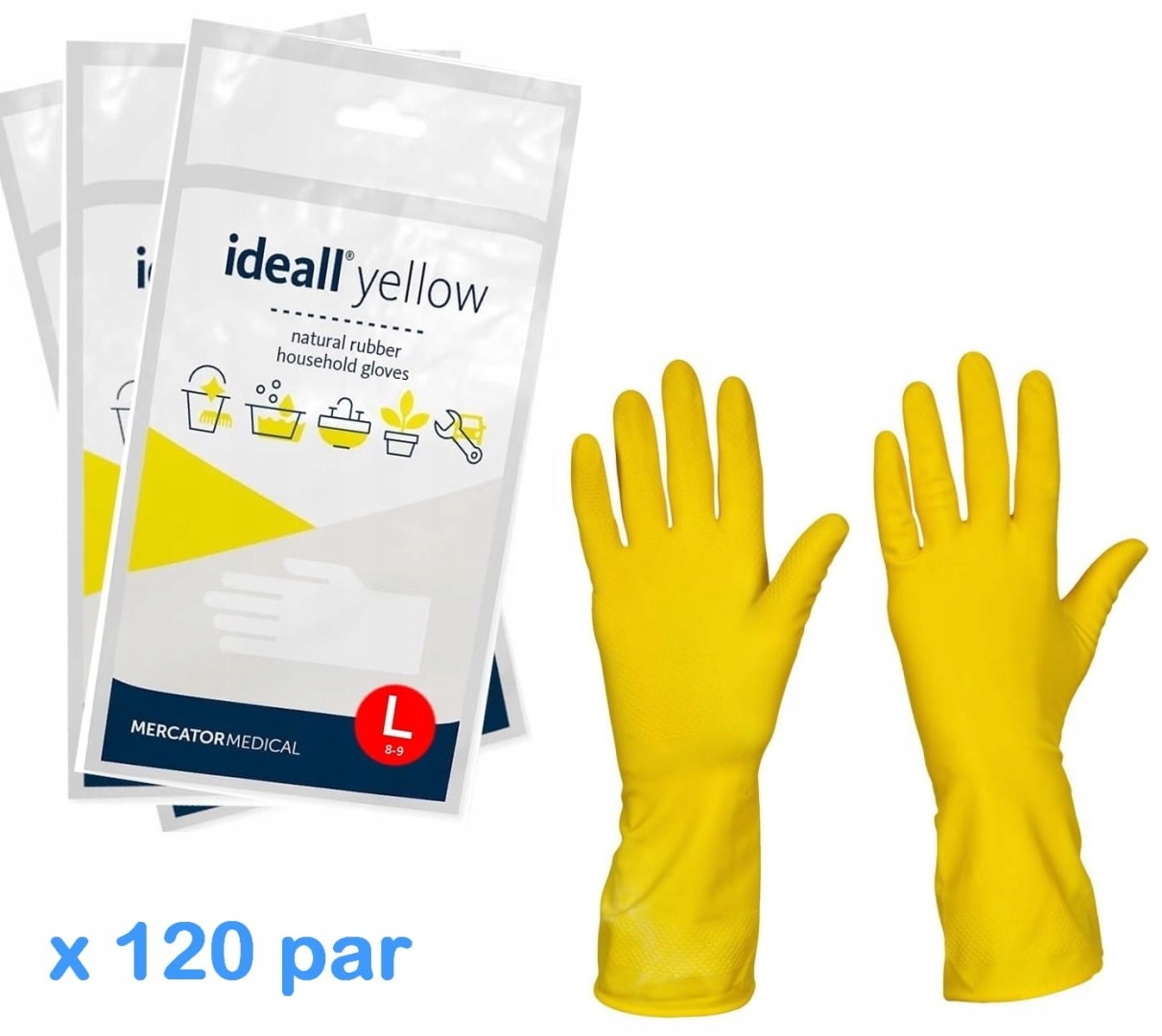 Levně Ekonomické rukavice latexové žluté Ideall Yellow 120 párů (L 8-9)