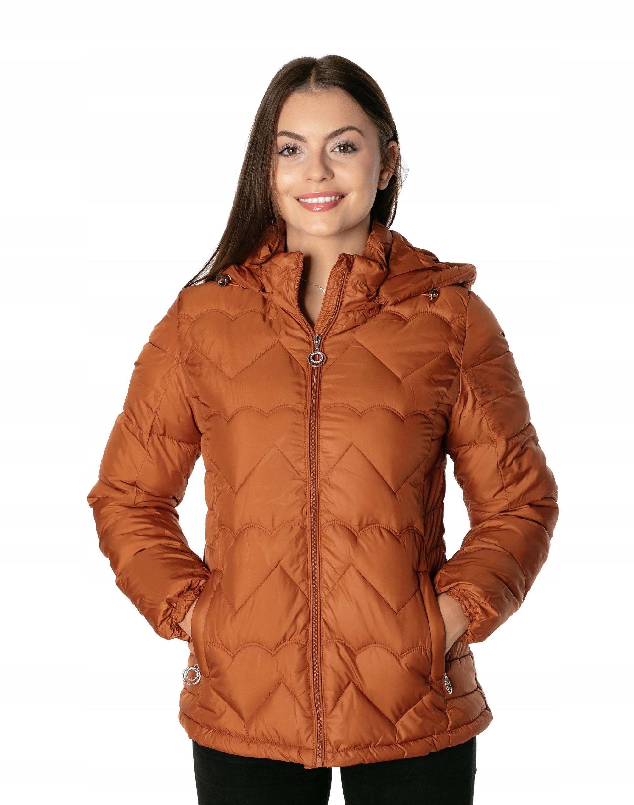 Teplá dámská zimní zateplená péřová bunda s kapucí s kapucí