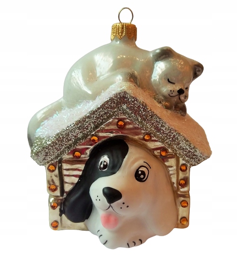 

Bombki Choinkowe Szklane Pies w budzie11x8cm