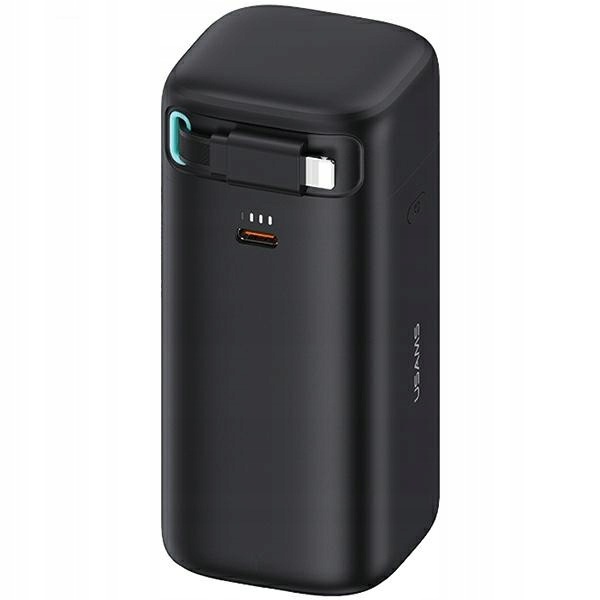 Usams Powerbank 18000 mAh PD45W ze zwijanym kablem Lightning, czarny